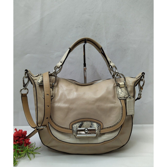 Coach Kristin Beige Leather Snakekin Detail Limited Edition Satchel Shoulder Bag - Picture 1 of 16